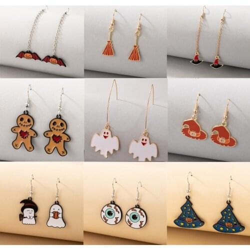 Tocona Funny Pumpkins Ghost Halloween Drop Earrings for Women Girls Punk Eyes Doll Dangle Earring Festival Jewelry Gift