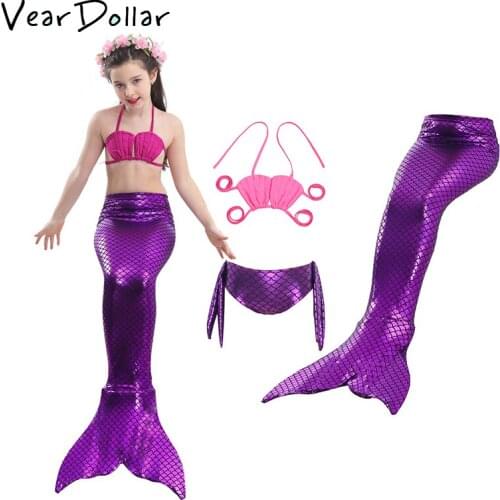 VearDoller 3pcs/set Girls Mermaid Swimsuit Fashion Summer Childrems Sets Swimwear and Mermaid Tail Cosplay Bikini 3pcs Suit