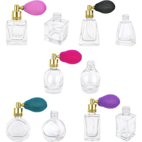 10ml Vintage Mini Glass Spray Perfume Bottle with Gold Metal Cap Short Atomizer Refillable Small Jars 5 Different Shape 5pcs/bag