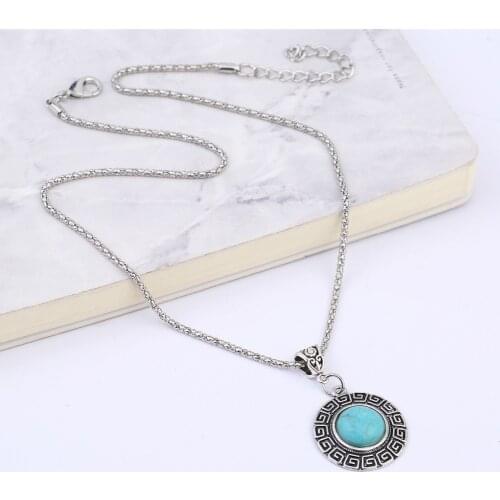 New Fashion No Mini Order Turq stone Necklace Pendant Necklace Chain Vintage necklace Jewelry real turquiose Fashion For Women