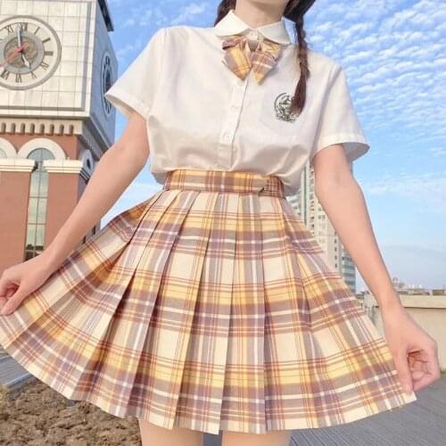 Fanceey School Girl Uniform Pleated Skirts Japanese School Uniform High Waist A-Line Plaid Skirt Sexy JK Uniforms for Woman