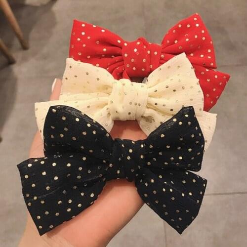 Korean Fashion Hairpins Red Wave Dot Big Bow Fabric Hairpin Female Elegant Headdress Sweet And Fresh Hair Clip Hair Accessories