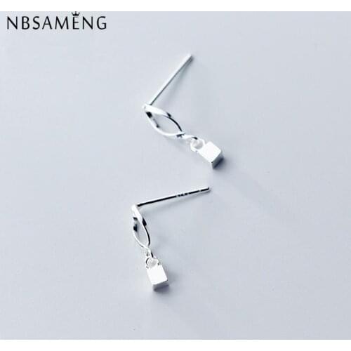 New 100% 925 Sterling Silver small cube Earrings Openwork wave Geometric shape Earring For Women Jewelry Gift Prevent allergy