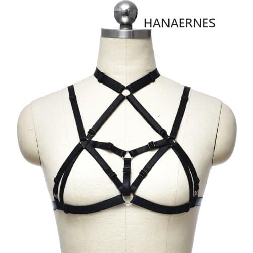 Womens Black Harajuku Garter Elastic Body Harness Bra Bondage Lingerie Sexy Goth Clothes Bondage Lingerie Harness Belt Bra