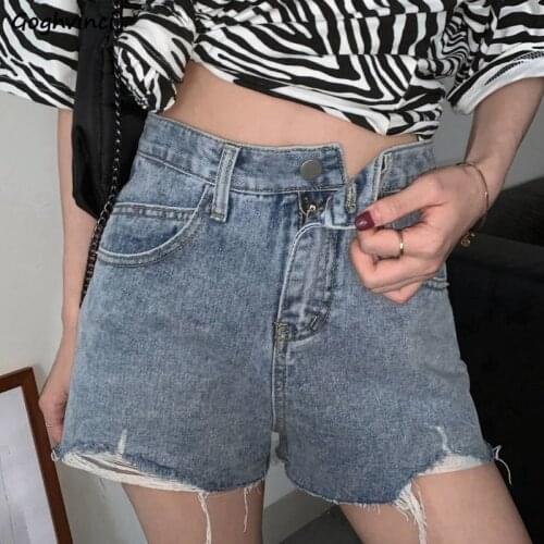 Women Denim Shorts Chic Holes Solid Fur-lined Vintage Hot Streetwear All-match Teens Cool Scratched Frayed Leisure High Waist