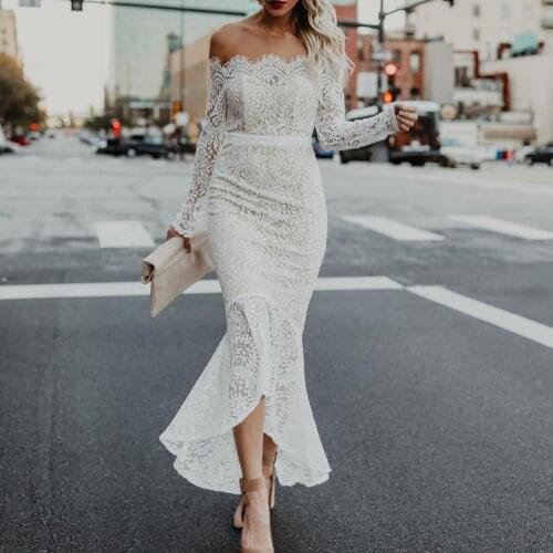 80%HOT Sexy Women Long Sleeve Off Shoulder Lace MermaidS1 Cocktail Wedding Bodycon Dress