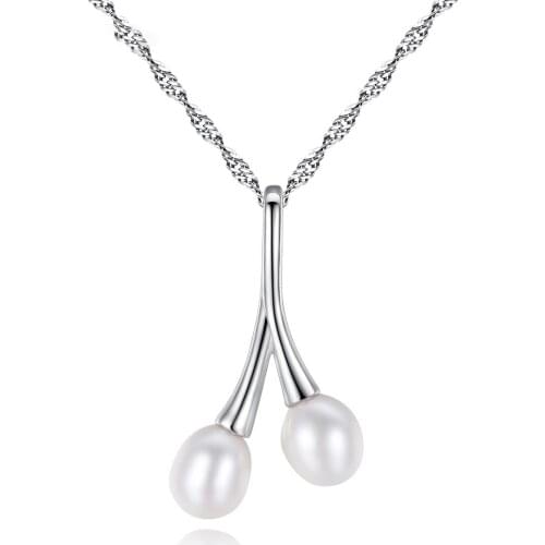 MetJakt S925 Sterling Silver Fashion Simple Freshwater Pearl Womens Necklace