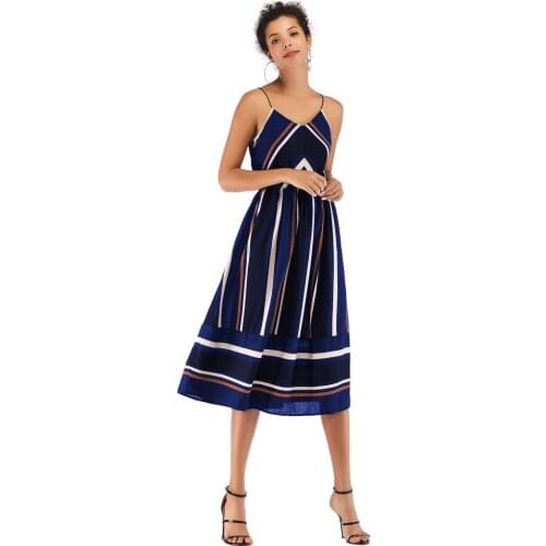 YYFS 2019 Summer New Casual V-neck Chiffon Striped party dresses women Backless dress knee-length Sundress vestidos For Women