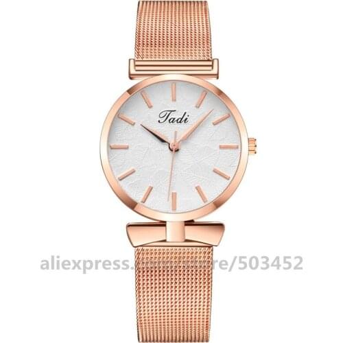 100pcs/lot Jadi Mesh Ladies Watch Girl Fashion Steel Factory Price Womens Watch Rose Red Strap Clock For Women