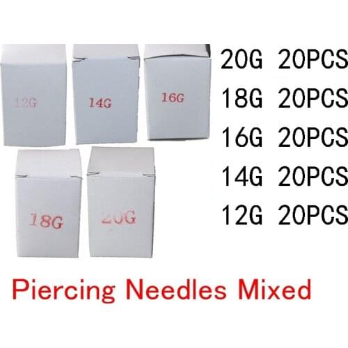 Hot item 100PCS Piercing Needles Mixed 12G 14G 16G 18G 20G Sterile Disposable Body Piercing Needles For Ear Nose Navel Nipple