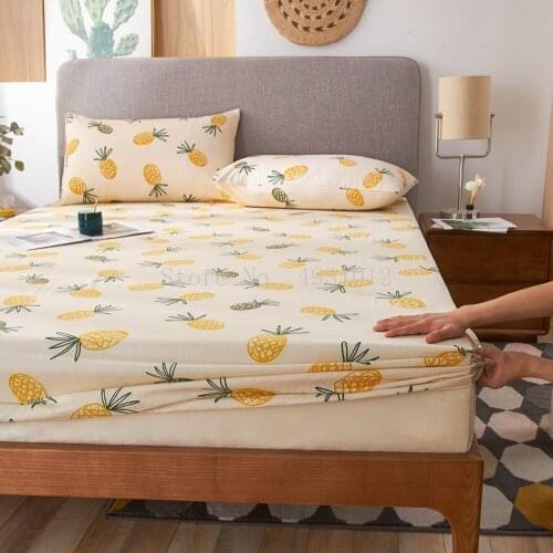 Tropical Fruit Pineapple Bed Sheets 3pc Bedsheet Green Pineapple Lemon Printed Fitted Sheet Mattress Cover With Elastic Band Bed