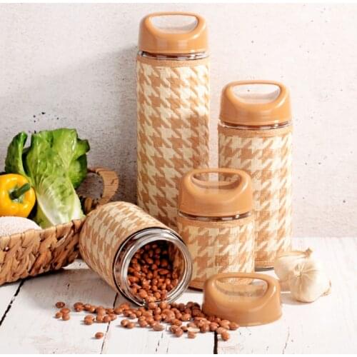4'Lü Mesh Coated Glass Jar Set