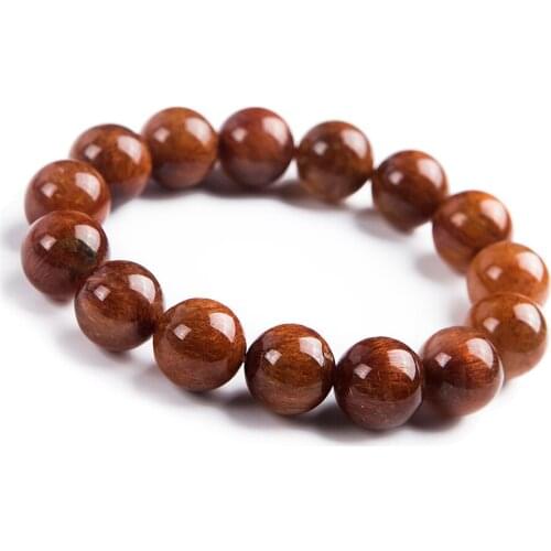Natural Genuine Copper Needle Rutilated Quartz Crystal Round Beads Powerful Bracelet 14mm