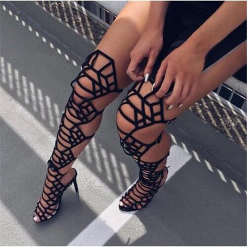 Black Geometric High Heel Sandals Cut-out Stiletto Heels Cross Strap Gladiator Dress Shoes Peep Toe Summer Boot Sandals