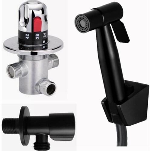 Black color SUS304 Stainless Steel Spray Shower Set Shattaf Bidet Sprayer 38 degress thermostatic valve Jet BD669