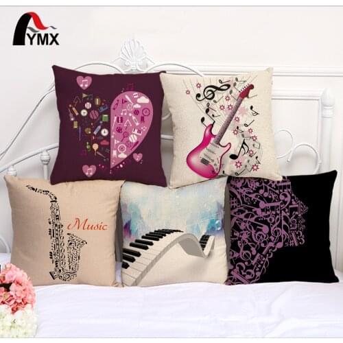Colorful Music Notes Printed Cushion Cover Guitar Piano Cotton and Linen Decoration Pillowcase Car Sofa Cushion Cover