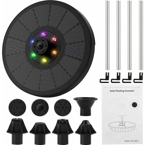 Solar Powered Colorful LED Auto Water Fountain Bird Bath Set For Garden Pool Pond Aquarium With 7 Nozzle Heads