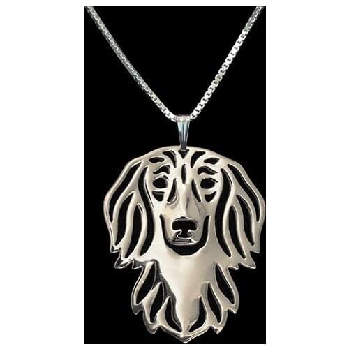 Long haired Dachshund - Gold and silver pendant and necklace jewelry Simple abstract animal