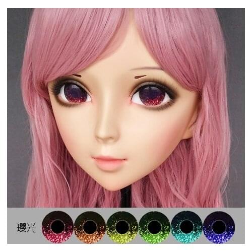 DM168) Lovely Sweet Girl Resin Half Head Kigurumi Mask With BJD Eyes Cosplay Japanese Anime Role Lolita Mask Crossdress Doll
