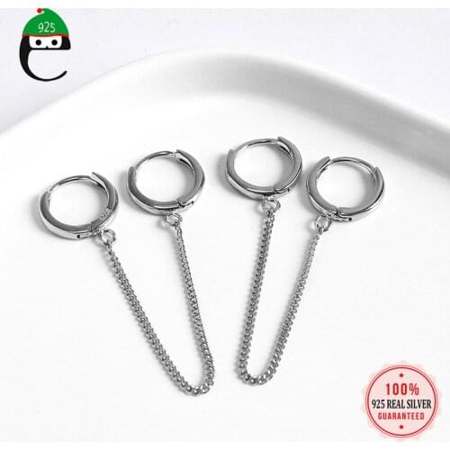 ElfoPlataSi Real 925 Sterling Silver Fashion Sweet Chain Charm Double Hoop Earring For Women Wedding Party Fine Jewelry DS851