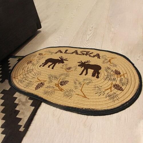 American Style Elk Cotton Linen Floor Mat Indian Reindeer Pattern Carpet Bedside Rug Living Room Bedroom Decor Carpet