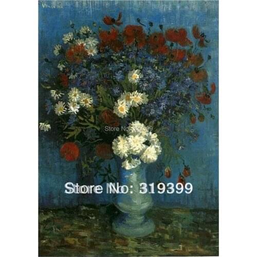 Oil Painting reproduction on linen canvas,Vase with Cornflowers and Poppies By Vincent Van Gogh ,100%handmade, Free DHL Shipping