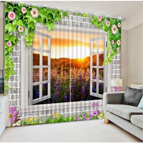 Classic Home Decor Home Bedroom Decoration 3D Curtain Lavender Sunset Window Curtains For Bedroom 3D Window Curtain