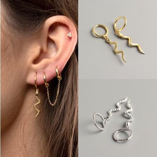 925 Sterling Silver Ear Buckle Animal Snake-Shaped Pendant Women Hoop Earring Fashion Jewelry Birthday Gifts