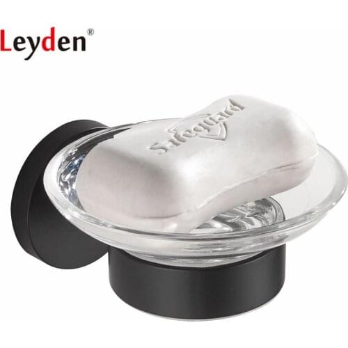 Leyden Wall Mounted 304 Stainless Steel Black Bathroom Toilet Soap Dish Lavatory Soap Holder With Glass Dish Bathroom Accessory