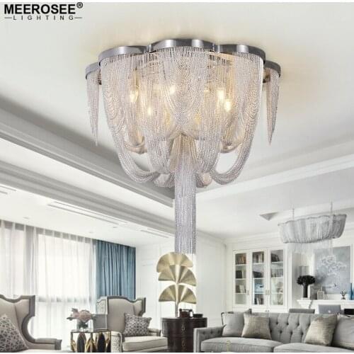 Modern Aluminum Chian Chandelier Light Fixture Tessal Post Hanging Drop Lustre Lamp for Living room Dining room Hotel Restaurant