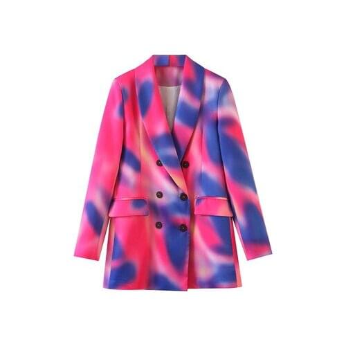 Fashion Women Blazer women Spring Autumn New Tie-dye Hit Color Double Breasted Blazer Lapel Long Sleeve Loose Jacket women coat