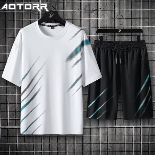 2021 Fashion O-Neck Short Sleeve Summer Men Sets Trend Printing T-Shirt + Shorts Set Casual Breathable Sportswear S-4XL
