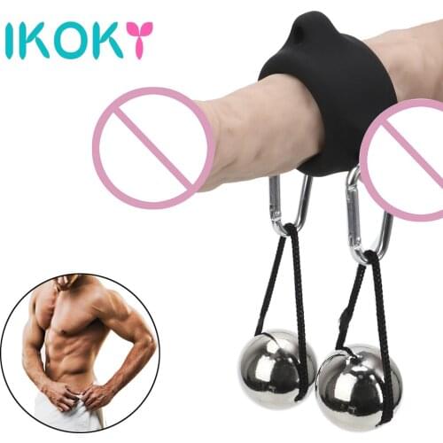 IKOKY Male Glans Penis Exercise 28MM/32MM Cock Ring Metal Gravity Ball Sex Toys Sex Toy for Men Lasting Enhance