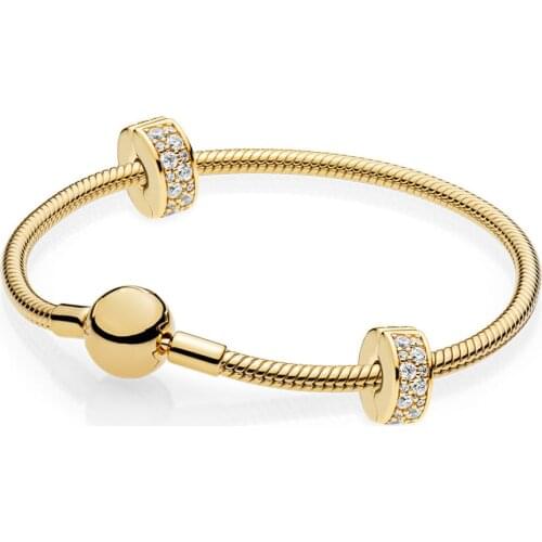 NEW 100% Sterling Silver Brand New 1:1 Fashion Dazzling Gold Classic Noble Bracelet Set