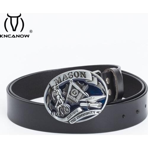 New Arrival Mens Fashion Leather Belt Freemason Letter "G" Free Mason Masonic Buckle Hook Diy Accessories Cowboy Strap For Jean
