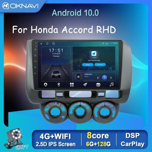 OKNAVI Android 10 GPS Car Radio Stereo Right Hand Drive For Honda Fit Jazz 2004-2007 Carplay Auto Multimedia 1280*720P No 2 Din