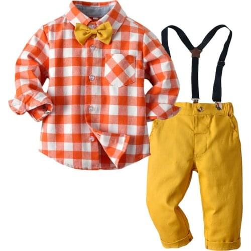 Orange White Plaid Boy Formal Clothes Baby Wedding Dress Long-sleeves Children Costume Boys Autumn Suit Infant Kid Clothing Set