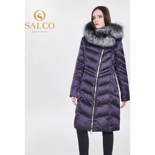 SALCO 2020 the latest hot selling natural animal fur pearl cotton long coat, large zipper design, winter warm jacket