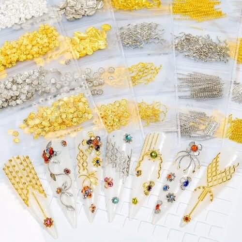 Mixed styles Gold Retro Silver bar metal 3d nail art decorations Studs alloy charms for nails Accessories Supplies Tools