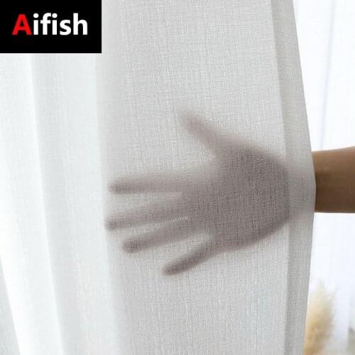 Solid Color Thickened Cotton Linen Kitchen Tulle Translucent White/Gray Window Screen Curtains Decorate Bedroom Balcony M047-3
