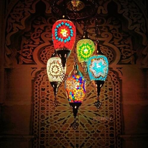 2020 Newest Mediterranean Style Moroccan Lamp Hand-made Glass Shade Mosaic LED Pendant Lights Hallway Aisle Corridor hotel cafe