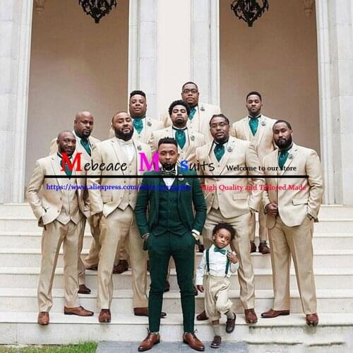 Dark Green Men Suits 3 Pieces for Groom Wedding Costume Homme Slim FitTuxedos Groomsmen Outfits Bridegroom Attire Man Blazer