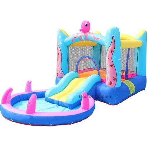 Doctor Dolphin Octopus Bounce House Outdoor Inflatable Slide Jump Water Spray Fun Park with Tube Child Pool Games Trampoline