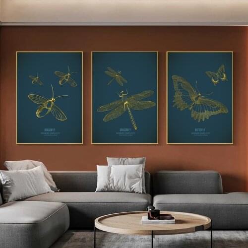 Vintage Insect Butterfly Bee Leaves Canvas Paintings Wall Art Posters Prints Wall Pictures for Living Room Home Cuadros Decor