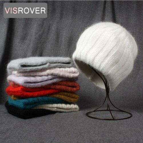 VISROVER 10 Color Rabbit Cashmere unisex Woman Winter Hat With Lurex Autumn Beanies Cashmere Woman Warm Rabbit Fur Skullies Gift
