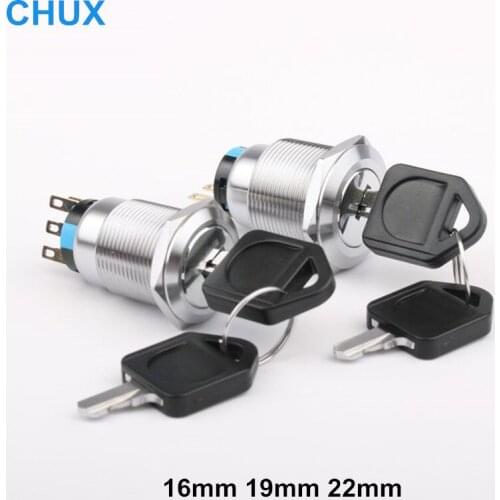 Push button Switch With Key 16mm 19mm 22mm 2 Position 3 Position 1NO 1NC 2NO 2NC motorcycle Latching Waterproof key Lock Switch