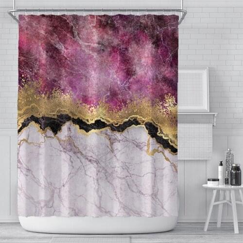 Rose Red and Ivory Marble Shower Curtain Set with 12 Hooks Bathroom Decoration