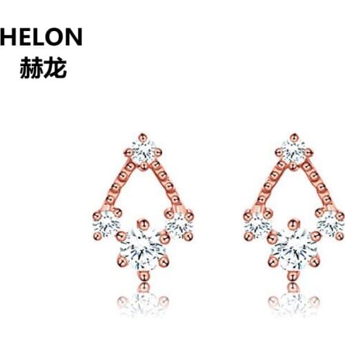 Solid 18k Rose Gold Women Stud Earrings AAA Graded Cubic Zirconia CZ Earrings Anniversary Engagement Wedding Party Fine Jewelry