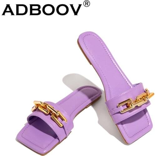 Womens Slippers Square Head Flat Heel Female plus size 2021 Summer Transparent Chain Luxury outdoor beach comfortable Sandals