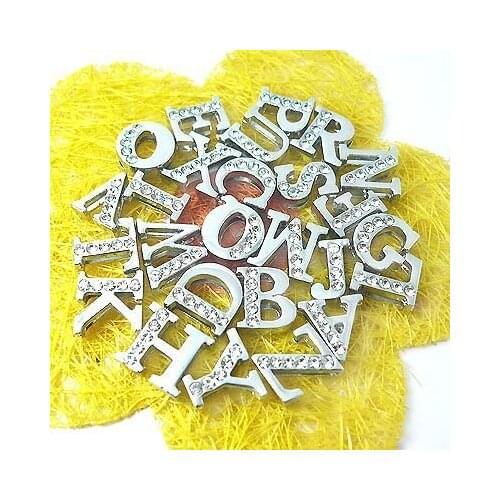 1pc English letter Alphabet Internal Dia:8mm Half Rhinestone Slide Letter charms Fit DIY key chain Bracelet Pet Collar